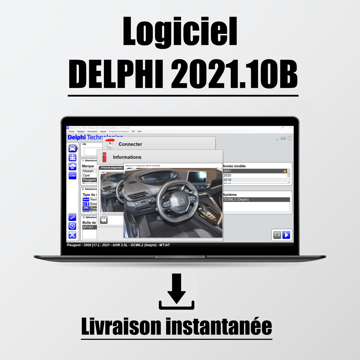 Delphi DS150E 2025 V1, Valise diagnostic et logiciel Delphi 2021 en français.